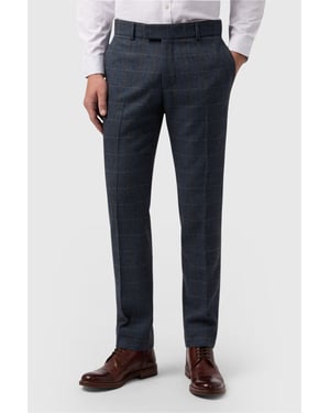 Flat Fronted Slim Fit Suit Trousers in Dark Blue