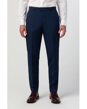 Flat Fronted Slim Fit Suit Trousers in Navy