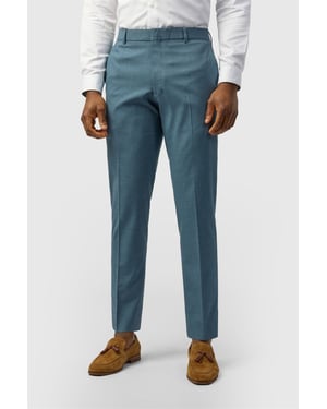 Flat Fronted Slim Fit Suit Trousers in Teal