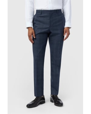 Flat Fronted Slim Fit Suit Trousers in Dark Blue