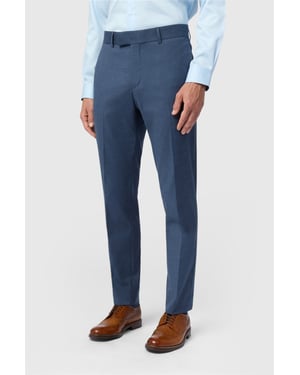 Flat Fronted Slim Fit Suit Trousers in Blue