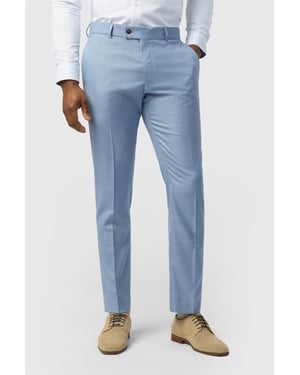 Flat Fronted Slim Fit Suit Trousers in Pale Blue
