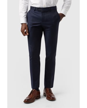 Flat Fronted Tailored Suit Trousers in Dark Blue