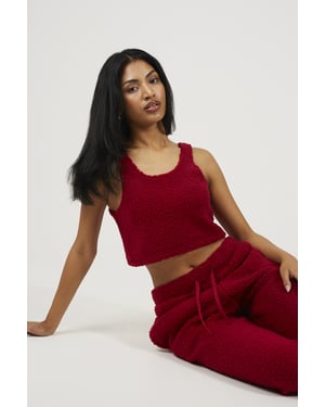Wine Borg Cropped Vest & Jogger Lounge Set