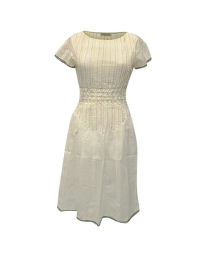 Bottega Veneta Short Sleeve Colorful Stitch Midi Dress in White Cotton