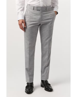 Flat Fronted Slim Fit Suit Trousers in Silver