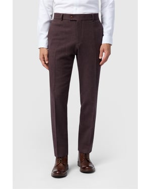 Flat Fronted Slim Fit Suit Trousers in Dark Brown