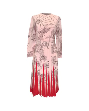 Valentino landschap-print midi-jurk in roze zijde
