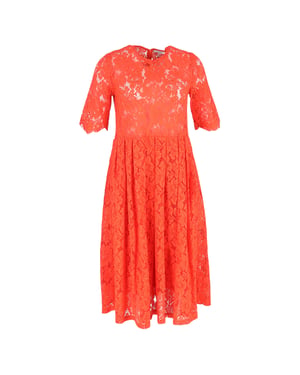 Ganni Midi-jurk met Kantdetails in Rood Polyester
