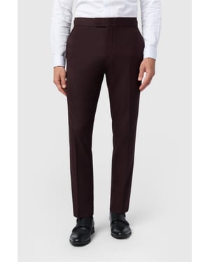 Flat Fronted Slim Fit Suit Trousers in Maroon
