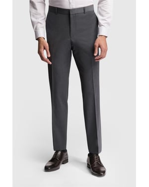 Flat Fronted Slim Fit Suit Trousers in Charcoal