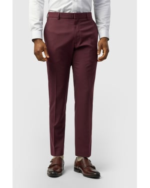 Flat Fronted Slim Fit Suit Trousers in Wine