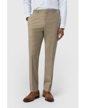 Flat Fronted Slim Fit Suit Trousers in Stone