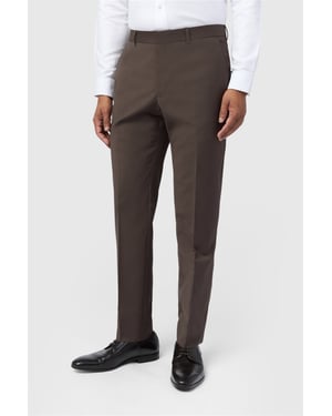 Flat Fronted Slim Fit Suit Trousers in Chocolate