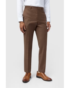 Flat Fronted Slim Fit Suit Trousers in Brown