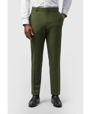Flat Fronted Slim Fit Suit Trousers in Olive