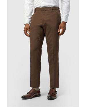 Flat Fronted Slim Fit Suit Trousers in Dark Brown