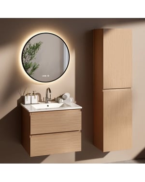 Mirlux Badkamermeubel set fayro 60cm licht eiken wastafel wit