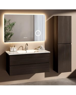 Mirlux Badkamermeubel set 100cm walnut wastafel wit