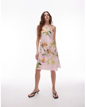 ASOS DESIGN satinfodrad mittenlång klänning med knytning fram i blommönster