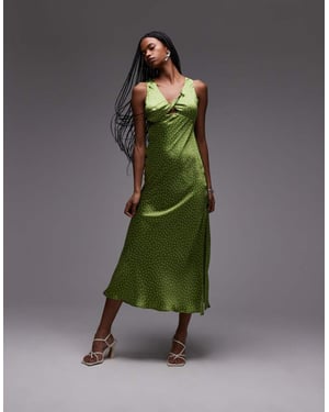 Topshop twist front midi klänning i olivgrön prickig