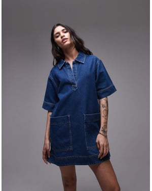 Topshop denim mini tröja kortärmad rugbyklänning ljusblå