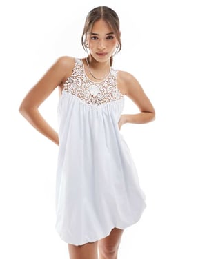 Miss Selfridge spetsinsats baby doll svängkjol-mini klänning i vitt