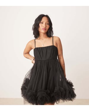 Lace & Beads Petite bubbla nederdel babydoll mikro mini klänning i svart