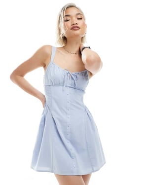 Hollister mjölkpiga drop waist knapppdetalj ärmlös mini klänning i dammig blå