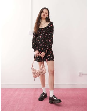 Miss Selfridge långärmad mini teklänning i blommig mönster