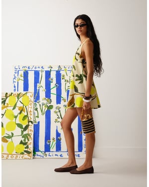 Topshop knytback A-linje miniklänning i citronsortprint