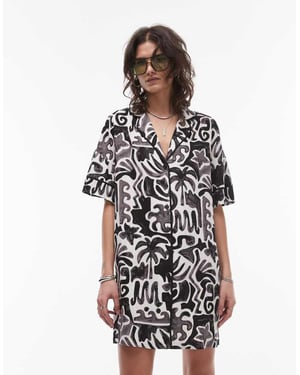 Topshop souvenir mini skjortklänning i montryck