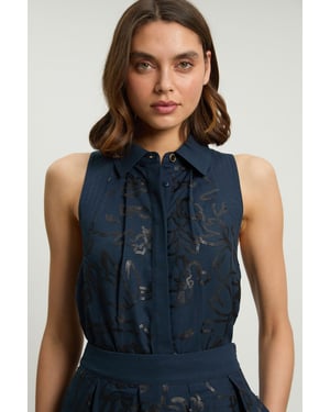 Linen Matte Sequin Collared Top