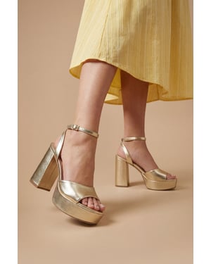 Faith: Hope Faux Metallic Leather Peeptoe High Block Heel Platform Sandals