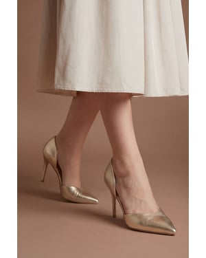 Sinitta Faux Metallic Leather Pointed Two Part High Stiletto Heel Court Shoes