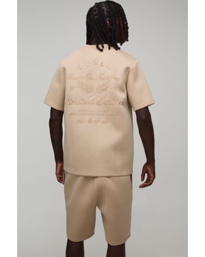 Limited Edition Embroidered Regular Fit Bonded Scuba T-Shirt & Slim Pintuck Short Set