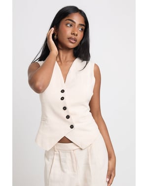 Linen Look Asymmetric Waistcoat