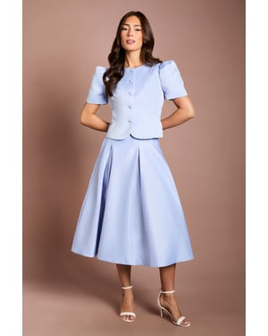 Satin Pleat Front Midi Full Skirt