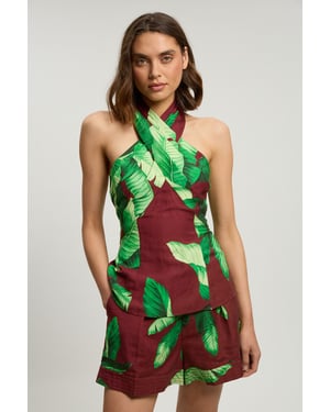 Viscose Linen Palm Tree Woven Short
