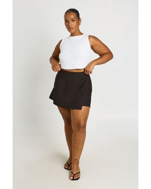 Plus Linen Look Wrap Front Skort