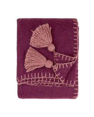Furn Lowen Wool Blend Brushed Throw, Berry / Cotta