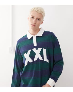 COLLUSION långärmad XXL broderad randig polo i multi