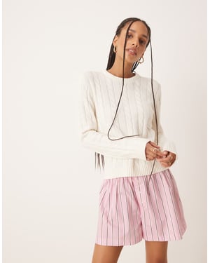 Gina Tricot cotton blend knit sweater with crew neck in cream