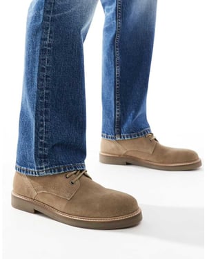 ASOS DESIGN lace up desert boots in stone suede with natural sole
