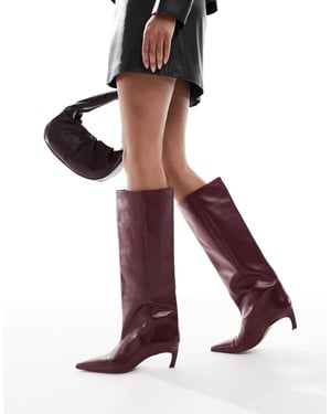 ASOS DESIGN Cleona premium leather kitten heel knee boots in burgundy leather