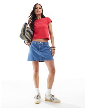 Miss Selfridge en linje denim mini kjol i medelvattning