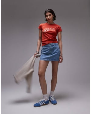 Topshop denim pelmet minikjol i bleknade randar