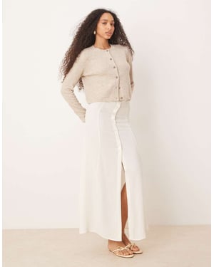ASOS DESIGN linneblandning knäppning genom maxikjol i elfenben
