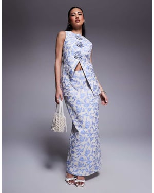 ASOS LUXE co-ord jacquard skräddarsydd maxikjol med sprund bak i gobelängblommor