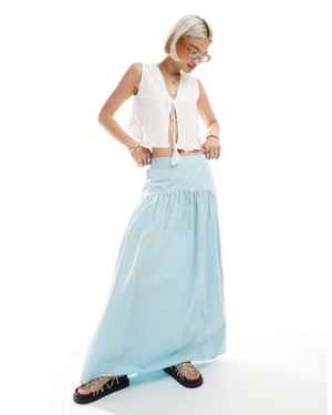 ASOS DESIGN maxikjol med drop waist i blått